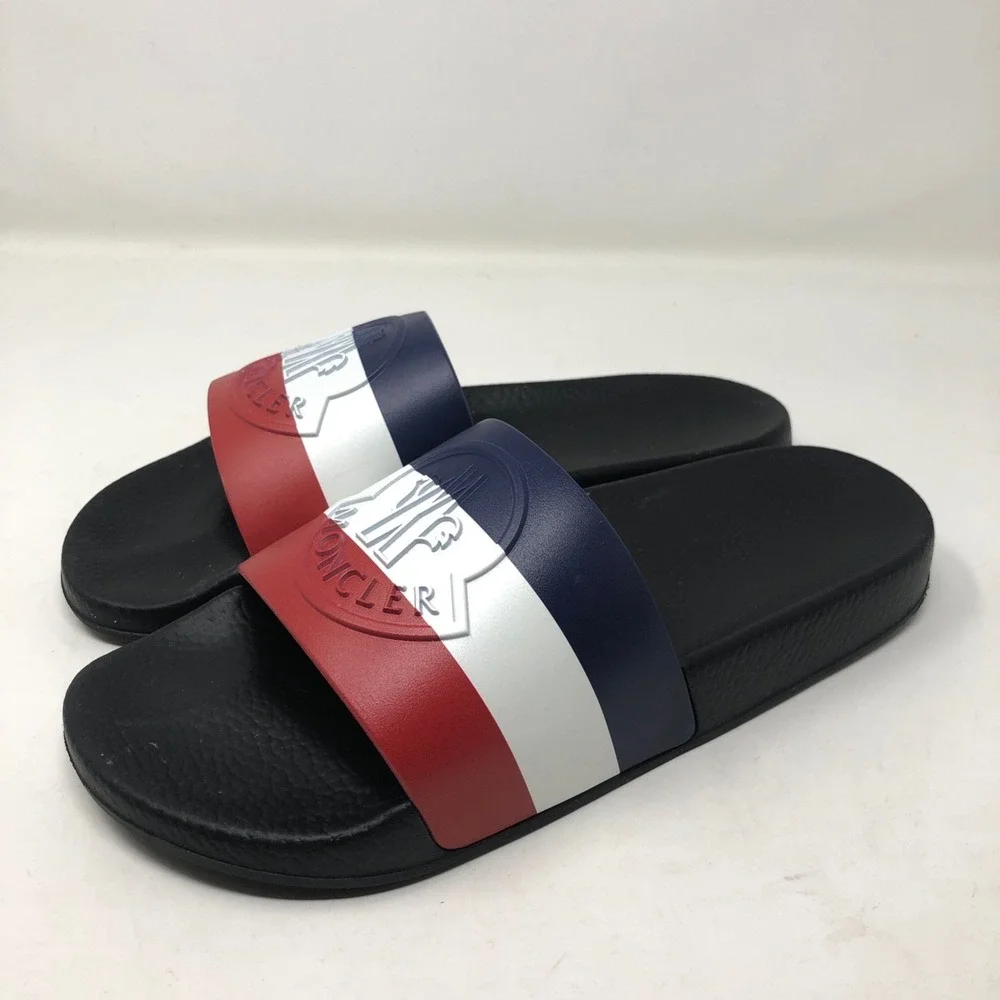 Moncler Basile Rubber‎ Slide Sandal Mens 41 US 8 Black Stripe Beach Summer